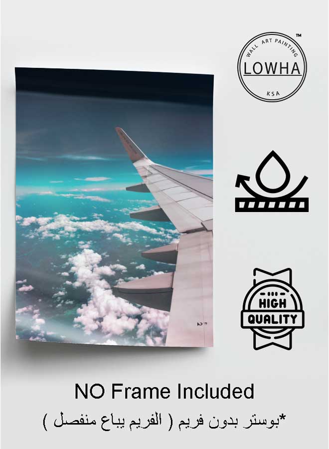 لوحة بوستر ديكور لوحة بدون فريم مع أربع قطع منفصلة من اللاصق ذو الوجهين تصميم جناح الطائرة نحو السحب غرفة النوم غرفة المعيشة وديكور المكتب - Image 3