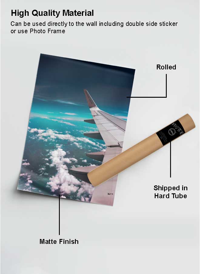 لوحة بوستر ديكور لوحة بدون فريم مع أربع قطع منفصلة من اللاصق ذو الوجهين تصميم جناح الطائرة نحو السحب غرفة النوم غرفة المعيشة وديكور المكتب - Image 2