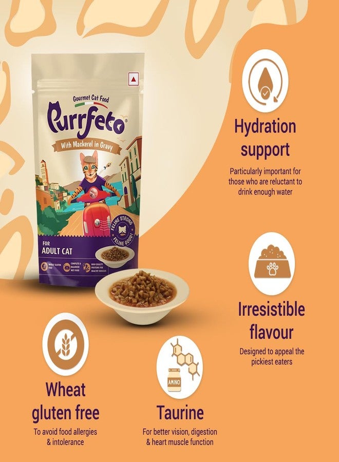 Purrfeto طعام رطب للقطط البالغة من بورفيتو | سمك الماكريل في مرق اللحم | 80 غرام (عبوة من 6) | خالٍ من الغلوتين | يدعم ترطيب الجسم | طعم لذيذ للغاية | مدة الصلاحية 24 شهرًا - Image 4