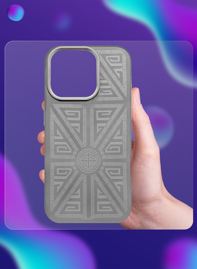 CATANES Hard Silicone Protective Case Cover for iPhone 16 Pro - Grey Geometric Crest - Image 4