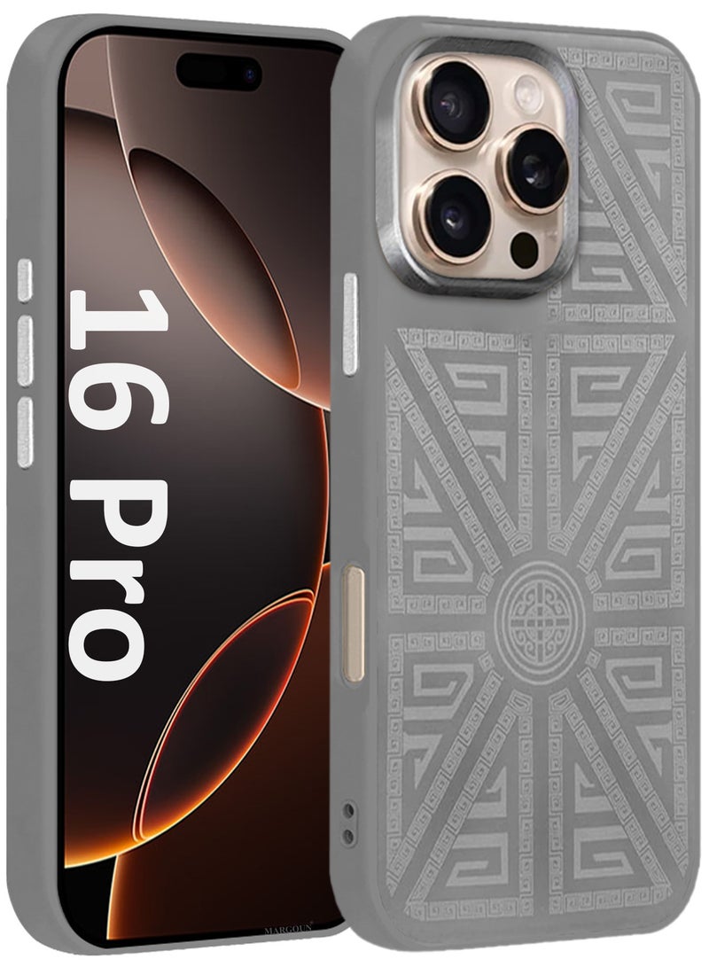 CATANES Hard Silicone Protective Case Cover for iPhone 16 Pro - Grey Geometric Crest - Image 1