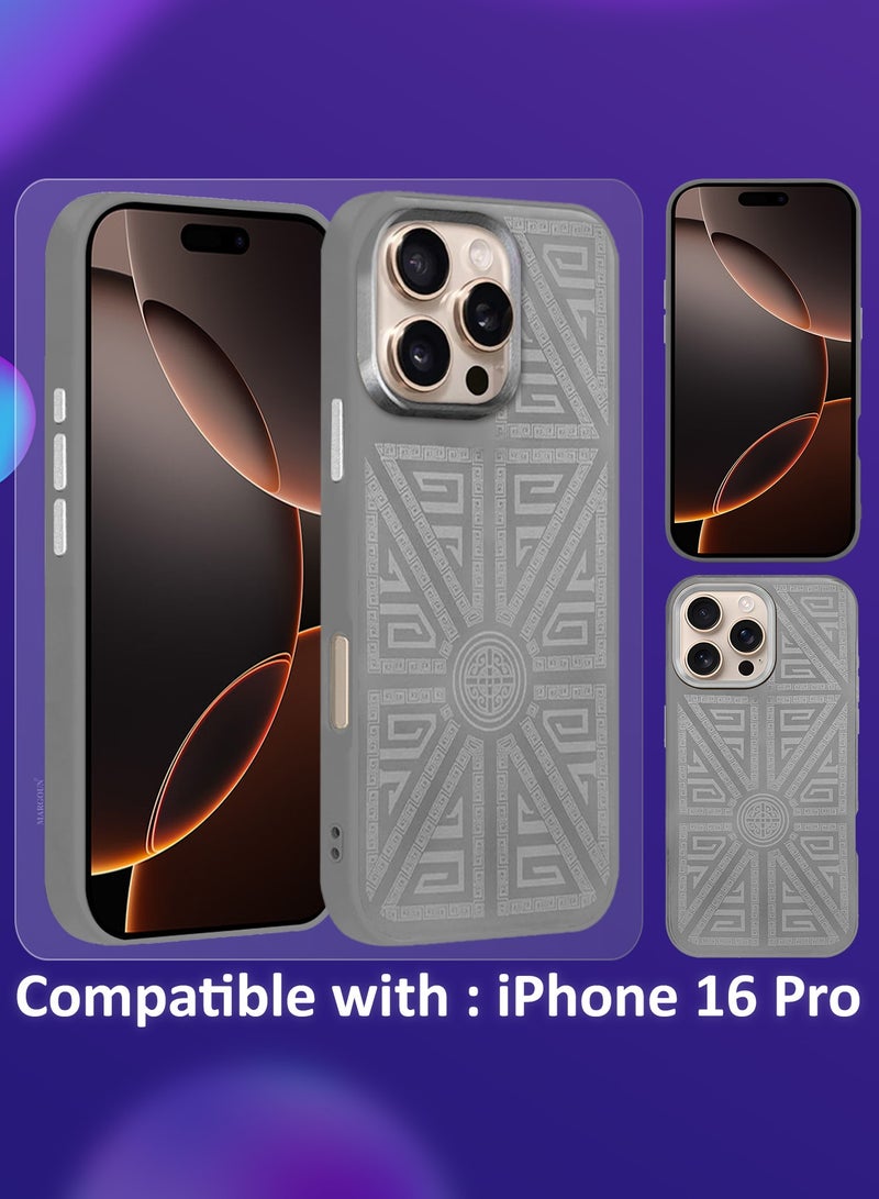 CATANES Hard Silicone Protective Case Cover for iPhone 16 Pro - Grey Geometric Crest - Image 5