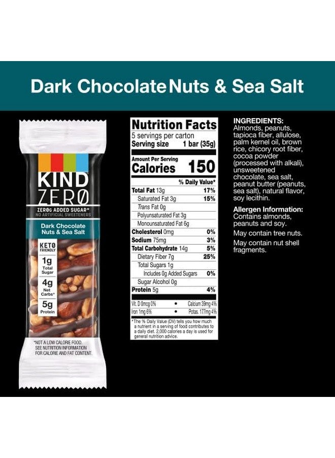 KIND ZERO Added Sugar Bars, Keto Snack, Dark Chocolate Nuts and Sea Salt, Good Source of Fiber, Gluten Free, Low Sugar, 6g Protein, 30 Count - Image 2