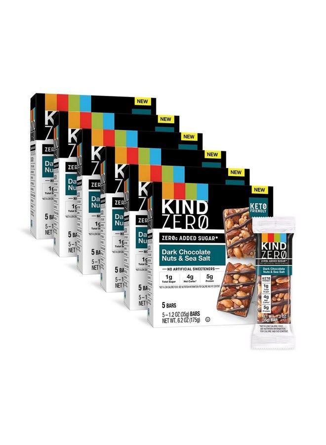 KIND ZERO Added Sugar Bars, Keto Snack, Dark Chocolate Nuts and Sea Salt, Good Source of Fiber, Gluten Free, Low Sugar, 6g Protein, 30 Count - Image 1