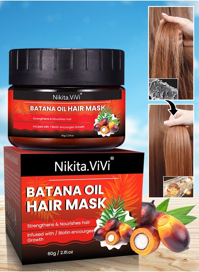 NIKITA.VIVI - قناع الشعر بزيت الباتانا 60 جرام لإصلاح الشعر بعمق، زيت الباتانا يقوي ويغذي الشعر، قناع الشعر بالبيوتين لعلاج الشعر الجاف والتالف والمجعد لجميع أنواع الشعر - Image 1