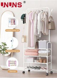 UNUNS 5-Tier Shoe Rack with Coat Rack Hall Tree Lightweight Metal Movable Shoe Rack Organizer Multifunctional Coat Rack Shoe Shelf for Apartment Bedroom Dorm and Entryway  - Image 2
