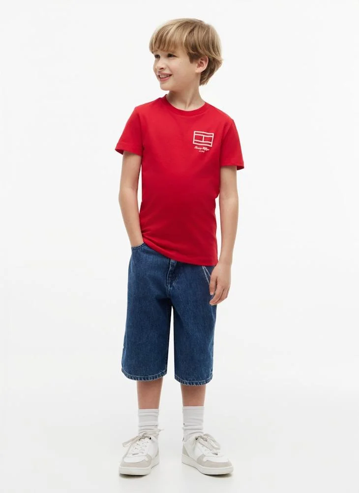 Tommy Hilfiger Primary Red Outline Flag Logo Jersey T-Shirt for Men | Best Price UAE