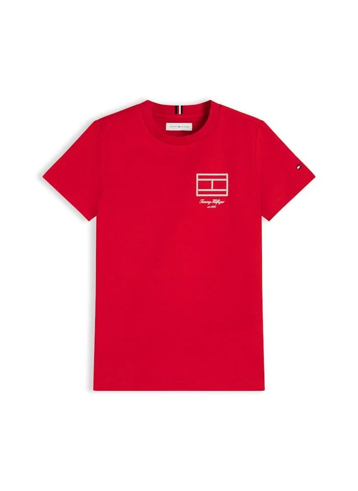 Tommy Hilfiger Primary Red Outline Flag Logo Jersey T-Shirt for Men | Best Price UAE