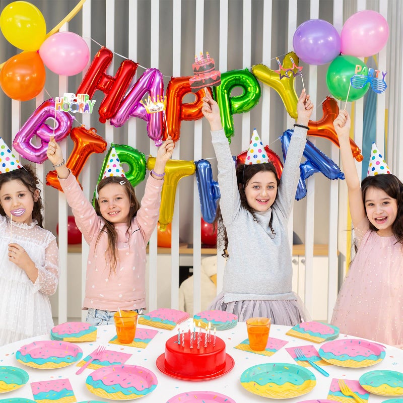 Merriva 100 Pcs Ice Cream Cone Party Supplies Set  Serves 25 - Disposable Paper Plates  Napkins  And Colorful Forks  Ice Cream Themed Tableware For Kids Birthday  Summer  Sweet Shop  Dessert Party Decorations - Image 4