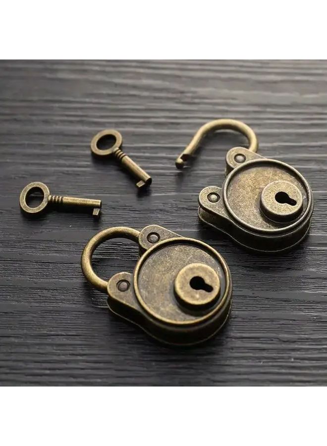 Vintage Antique Bronze Padlock Set Heavy Duty Secure Lock With Key - Image 4