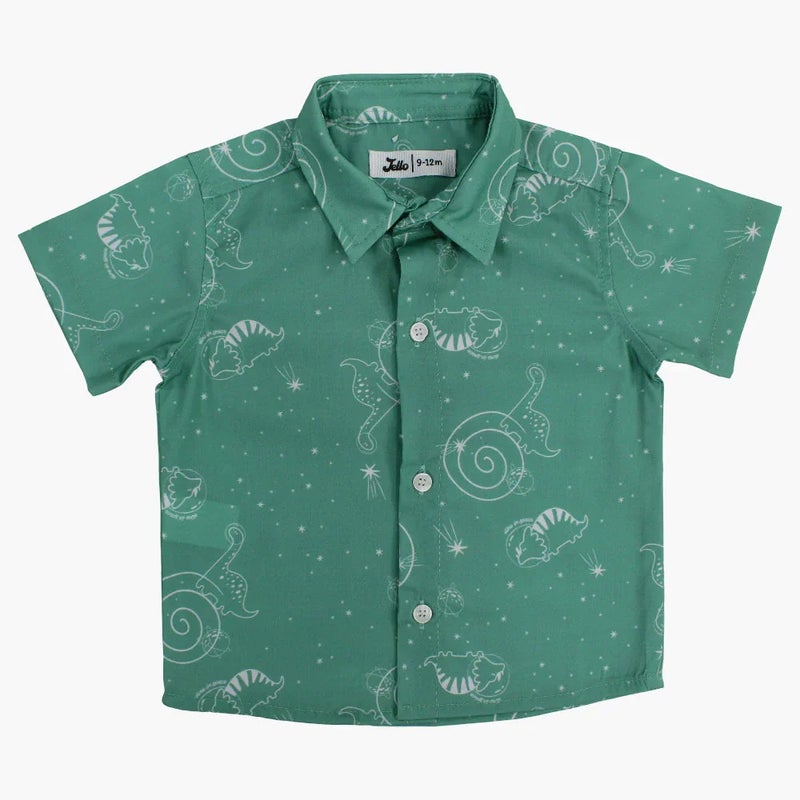 جيلو بيبي أولادي قطن Shirt - أخضر مع Dino in Space طبعة - Image 1