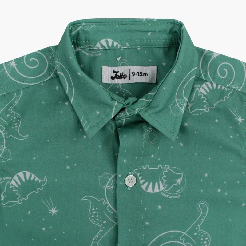 جيلو بيبي أولادي قطن Shirt - أخضر مع Dino in Space طبعة - Image 3