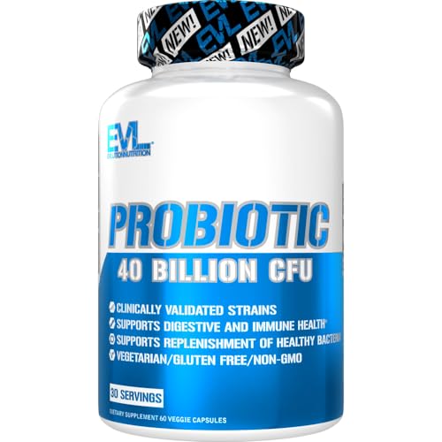 Evlution Nutrition Probiotic - 40 Billion CFU - Supports Digestive + Immune Health - Probiotic Supplement for Men & Women - Vegetarian, Gluten Free & Non-GMO - 30 Servings - 60 Veggie Capsules - Image 1