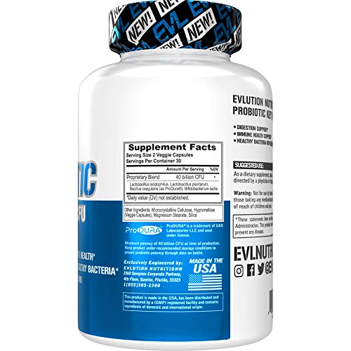 Evlution Nutrition Probiotic - 40 Billion CFU - Supports Digestive + Immune Health - Probiotic Supplement for Men & Women - Vegetarian, Gluten Free & Non-GMO - 30 Servings - 60 Veggie Capsules - Image 3