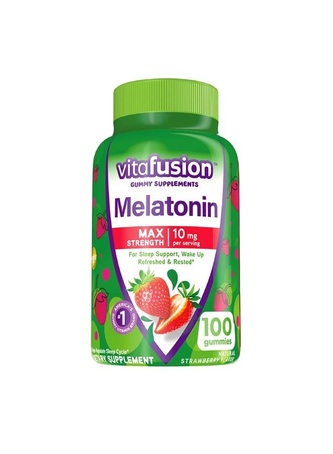 Vitafusion Max Strength Melatonin Gummy Supplements, Strawberry Flavored, 10 mg Melatonin Sleep Supplements, America's Number 1 Gummy Vitamin Brand, 50 Day Supply, 100 Count - Image 1