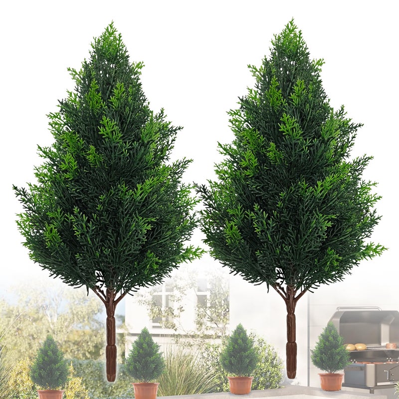 DOPGIB Artificial Cedar Topiary Plants: 20 Inch (2P) UV Resistant Faux Pine Stems Shrubs Plastic Greenery for Outdoor Indoor Home Decor, Garden, Front Porch, Office, Restaurant & Holiday Party - Image 1