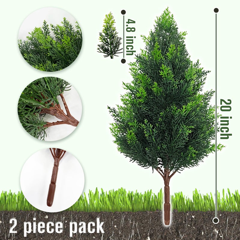 DOPGIB Artificial Cedar Topiary Plants: 20 Inch (2P) UV Resistant Faux Pine Stems Shrubs Plastic Greenery for Outdoor Indoor Home Decor, Garden, Front Porch, Office, Restaurant & Holiday Party - Image 2