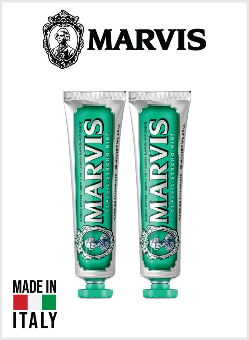 Marvis Classic Strong Mint Toothpaste Fluoride Toothpaste, Intense Fresh Breath, Plaque & Cavity Protection 85ML Pack Of 2 - Image 1