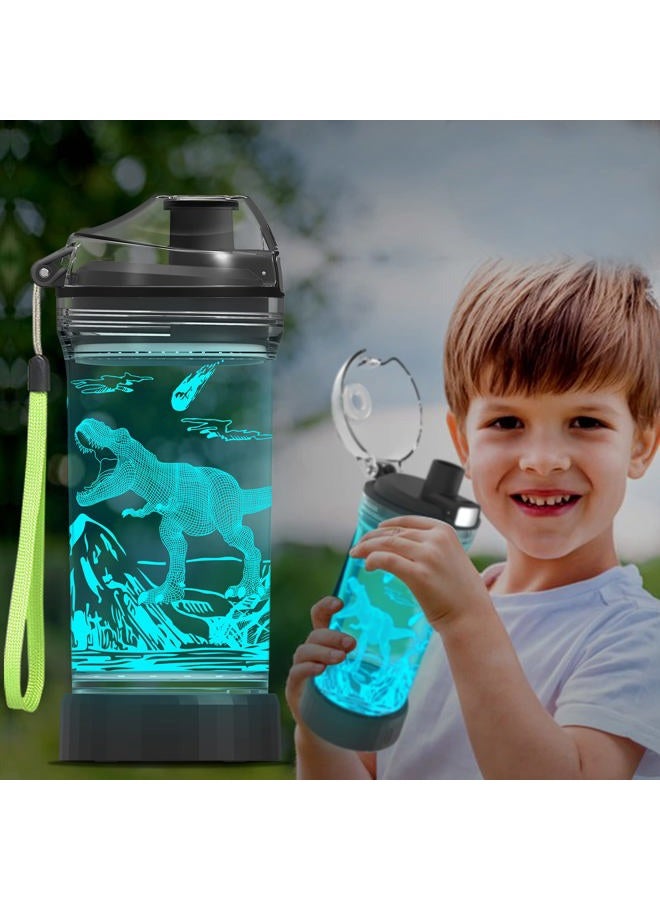 Ammonite Dinosaur Water Bottle, Velociraptor Water Cup for Kids with 3D Glowing LED Light 14 OZ Tritan BPA Free - Creative Ideal Travel Cup Jurassic Gift for School Kid Boy Holiday Camping Picnic - Image 1