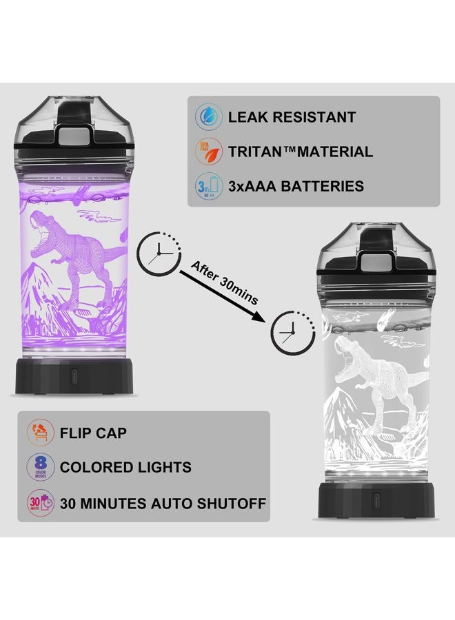 Ammonite Dinosaur Water Bottle, Velociraptor Water Cup for Kids with 3D Glowing LED Light 14 OZ Tritan BPA Free - Creative Ideal Travel Cup Jurassic Gift for School Kid Boy Holiday Camping Picnic - Image 4
