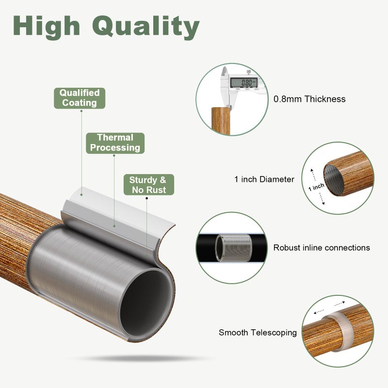 QDWIS Wood Curtain Rods for Windows 48 to 84 Inch,1'' Diameter Drapery Rods with Imitation Wood Grain Leaf Pattern Finials,Boho Adjustable Heavy Duty Curtain Rods Set,36-88'',Color:Natural Wood - Image 5