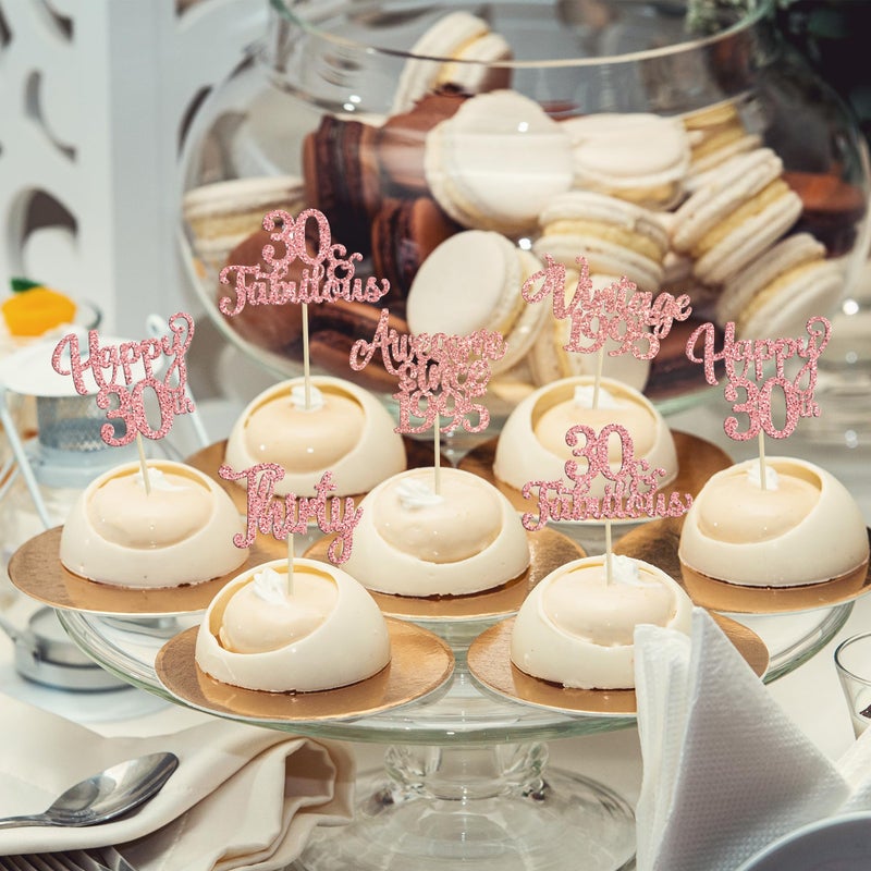 Ephlyn 30Pcs Vintage 1995 Cupcake Toppers Glitter Thirty 30 Fabulous Happy 30th Birthday Cupcake Picks Cheers to 30 Years for 30th Birthday Anniversary Party Cake Decorations Supplies Rose Gold - Image 5