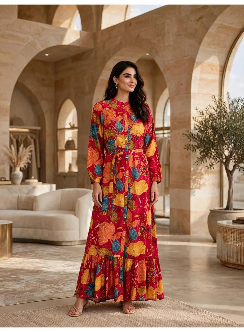 اكسا جلابية رونق الزهور المتفتحة IK20Red