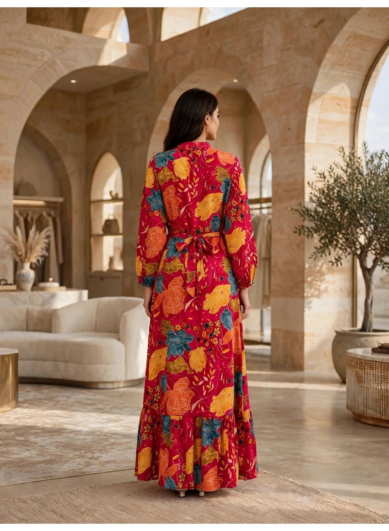 IKKXA Floral Buttoned Maxi Dress IK20Red - Image 5