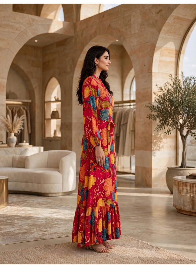 IKKXA Floral Buttoned Maxi Dress IK20Red - Image 4