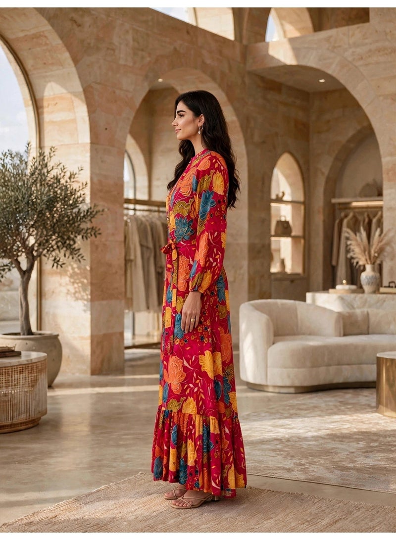 IKKXA Floral Buttoned Maxi Dress IK20Red - Image 3