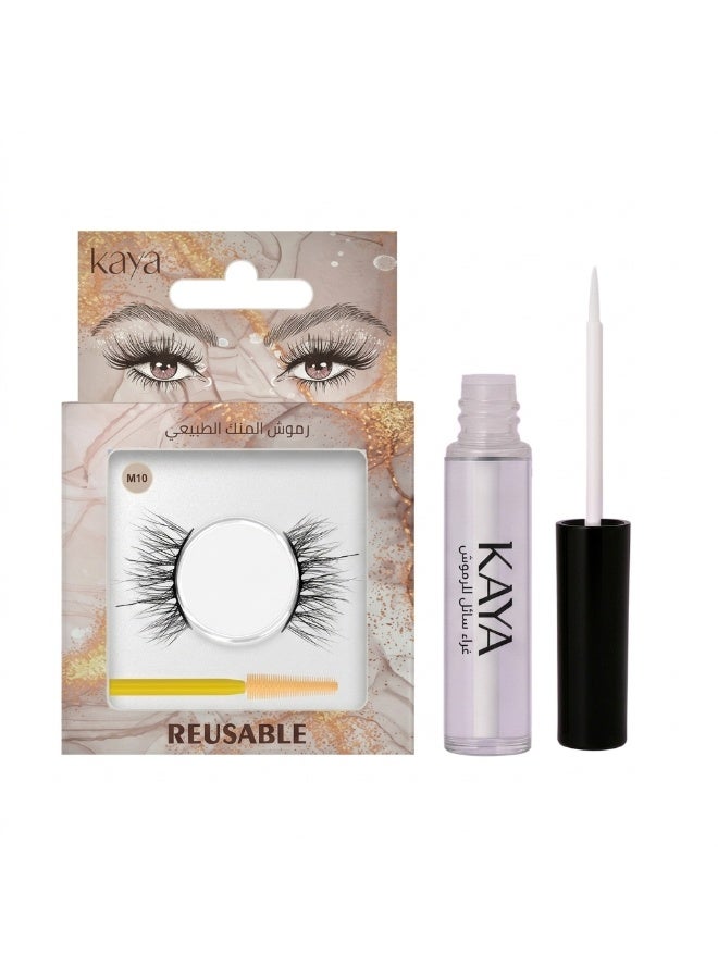 kaya Clear Eyelash Glue with Natural Mink Three Dimensional Lashes Style No. 10 Set - Image 1