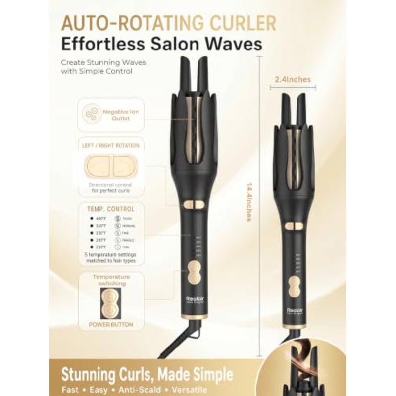 Automatic Rotating Curling Iron, 1 Inch Auto Hair Curler for Beach Waves, Dual Voltage Ionic Curling Wand, Anti-Scald Lightweight Hair Curler for Long Hair and Travel - Image 4