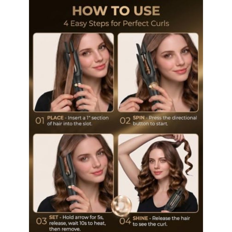 Automatic Rotating Curling Iron, 1 Inch Auto Hair Curler for Beach Waves, Dual Voltage Ionic Curling Wand, Anti-Scald Lightweight Hair Curler for Long Hair and Travel - Image 5