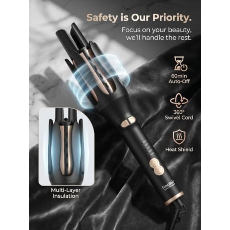 Automatic Rotating Curling Iron, 1 Inch Auto Hair Curler for Beach Waves, Dual Voltage Ionic Curling Wand, Anti-Scald Lightweight Hair Curler for Long Hair and Travel - Image 3
