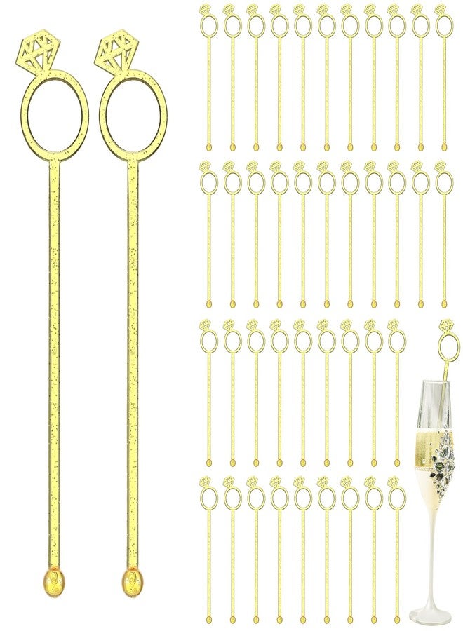 SiliFine 30 Pcs 6 Inch Diamond Ring Coffee Stirrers Reusable Cocktail Wedding Drink Stirrers Golden Silver Plastic Beverage Swizzle Stick for Wedding Party Festival (Golden) - Image 1