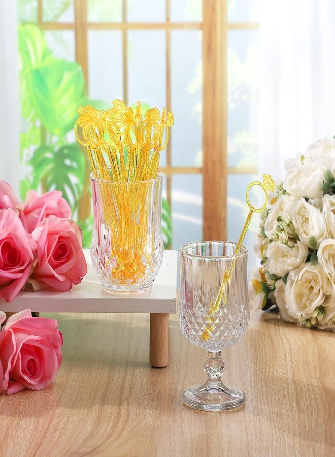 SiliFine 30 Pcs 6 Inch Diamond Ring Coffee Stirrers Reusable Cocktail Wedding Drink Stirrers Golden Silver Plastic Beverage Swizzle Stick for Wedding Party Festival (Golden) - Image 3