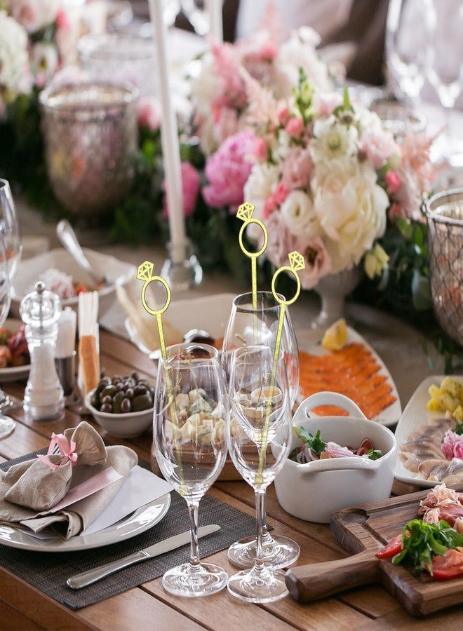 SiliFine 30 Pcs 6 Inch Diamond Ring Coffee Stirrers Reusable Cocktail Wedding Drink Stirrers Golden Silver Plastic Beverage Swizzle Stick for Wedding Party Festival (Golden) - Image 5