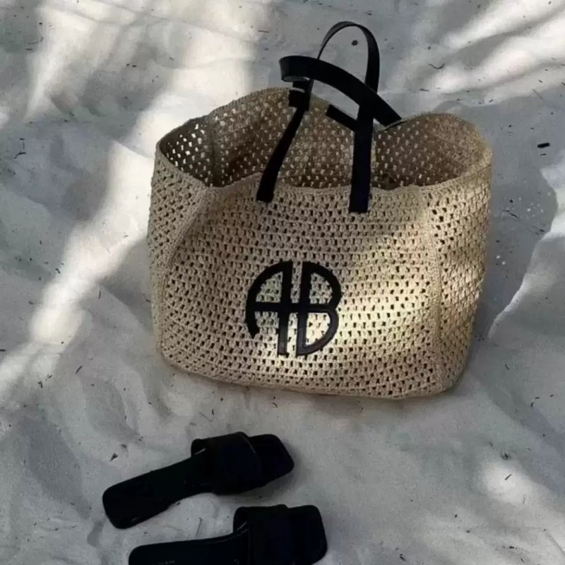 حقيبة توت كبيرة من القش المنسوجة للنساء للعطلة الشاطئية - Image 1