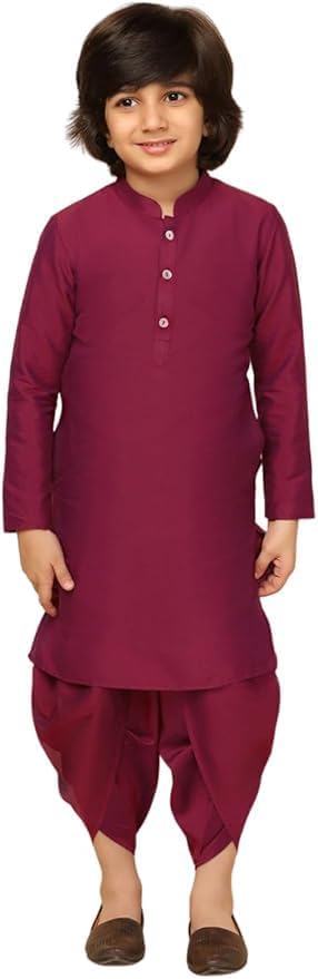 KISAH Boy's Cotton Blend Regular Fit Printed Pink Multi Kurta Jacket Dhoti Set (11-12Y) - Image 2