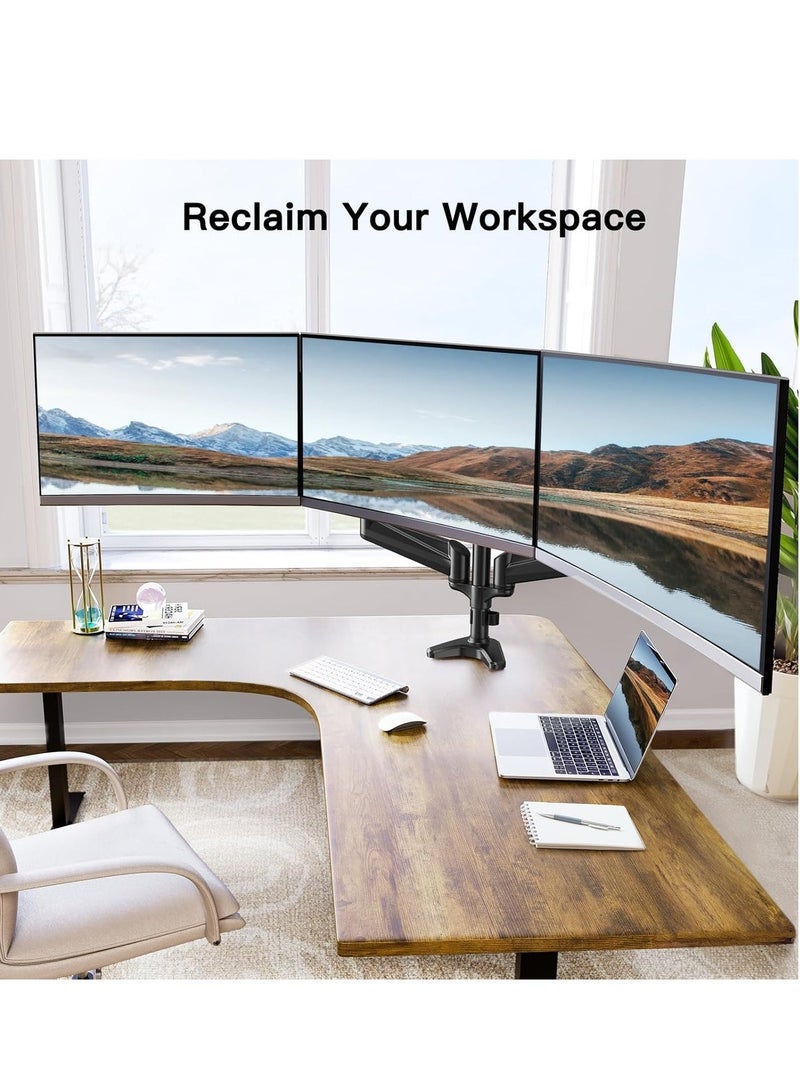 ELTRAZONE Triple Monitor Mount for 17-27 Inch Screens – Height Adjustable, 8kg Per Arm, Black Monitor Stand for Dual or Triple Display Setup - Image 5