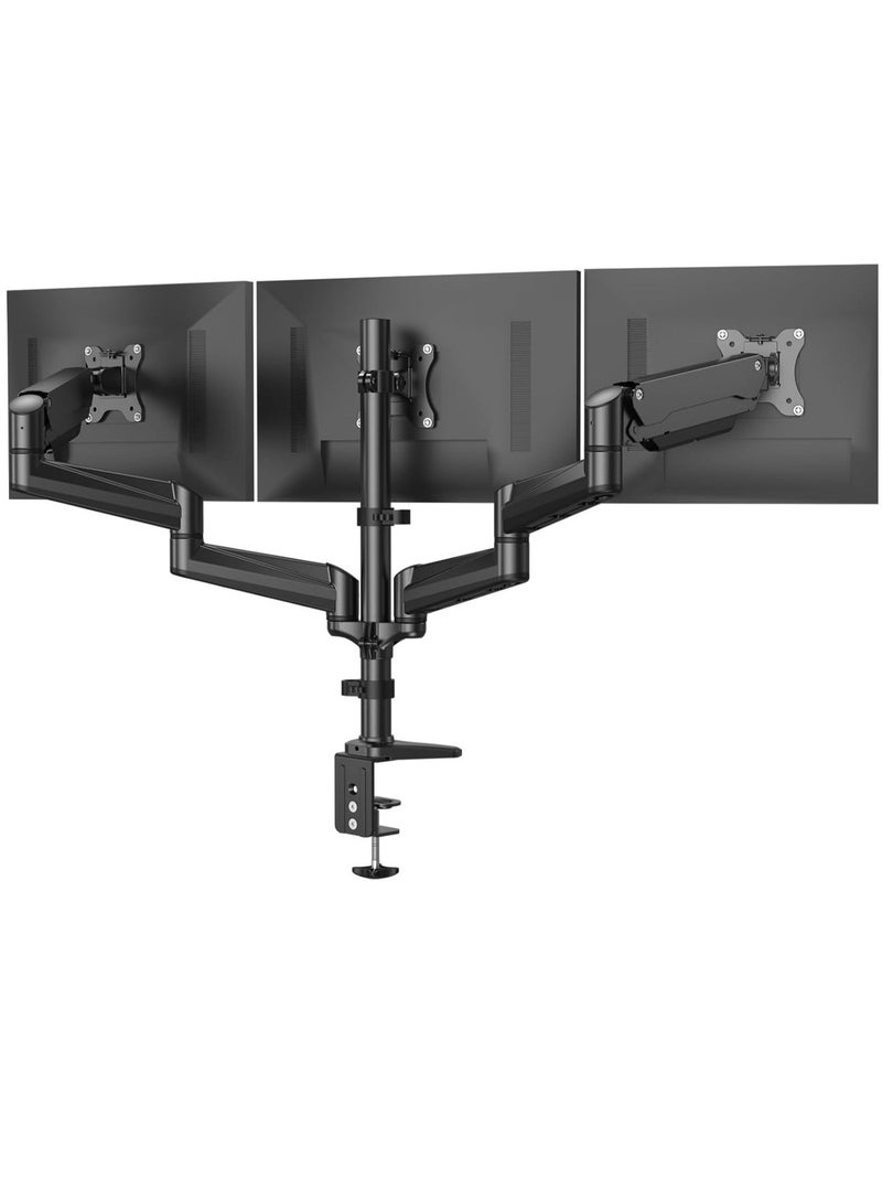 ELTRAZONE Triple Monitor Mount for 17-27 Inch Screens – Height Adjustable, 8kg Per Arm, Black Monitor Stand for Dual or Triple Display Setup - Image 1