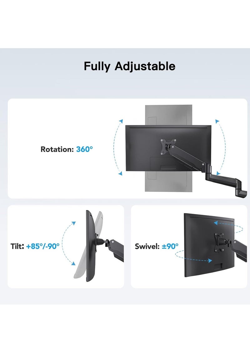 ELTRAZONE Triple Monitor Mount for 17-27 Inch Screens – Height Adjustable, 8kg Per Arm, Black Monitor Stand for Dual or Triple Display Setup - Image 3