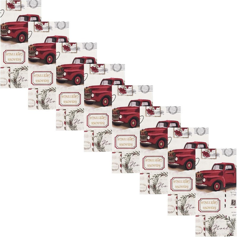 Newbridge Christmas Pine Hill Tree Farm Set of 8 Fabric Napkins Nostalgic Retro Holiday Country Farm Truck No Iron and Stain Resistant Napkins for Party Banquet and Buffet - Image 1