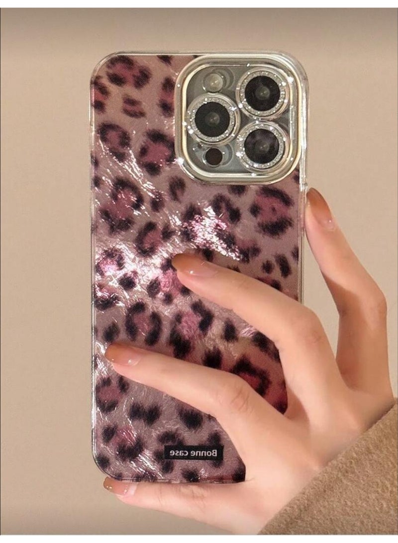 Iphone 17 pro max Animal Cheetah GUCADI Vintage Leopard Print Silver Luxury Case With Lens Film - Image 1