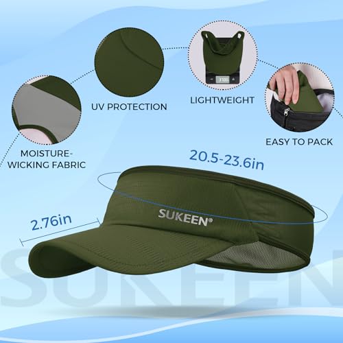Sukeen Sports Sun Visor Men Women Lightweight Packable Cooling Stretchy Visor Hat for Running, Tennis, Golf Army Green - Image 5