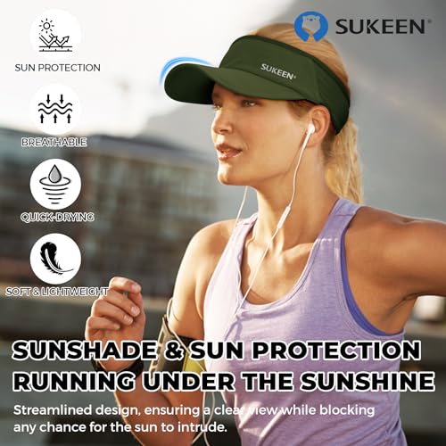 Sukeen Sports Sun Visor Men Women Lightweight Packable Cooling Stretchy Visor Hat for Running, Tennis, Golf Army Green - Image 2
