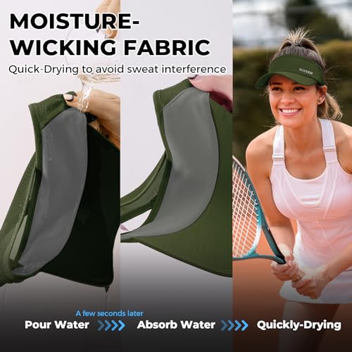 Sukeen Sports Sun Visor Men Women Lightweight Packable Cooling Stretchy Visor Hat for Running, Tennis, Golf Army Green - Image 4