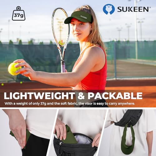 Sukeen Sports Sun Visor Men Women Lightweight Packable Cooling Stretchy Visor Hat for Running, Tennis, Golf Army Green - Image 3