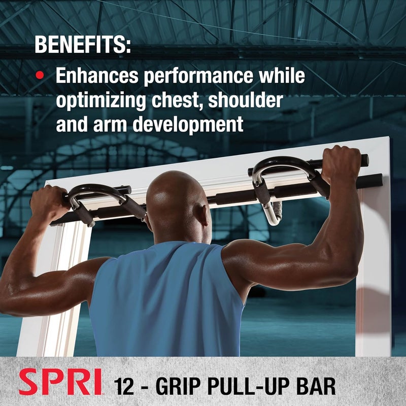 SPRI Pull Up Bar - 8-Grip and 12-Grip Door Frame Mounting Pull-Up Bar for Versatile Workouts - Rugged Steel Frame with Foam Handles - Supports 300 Pounds - Fits Door Frames Up to 32 in. Wide – Black - Image 2