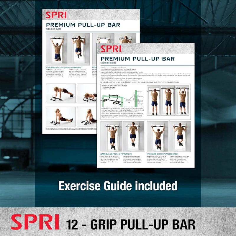 SPRI Pull Up Bar - 8-Grip and 12-Grip Door Frame Mounting Pull-Up Bar for Versatile Workouts - Rugged Steel Frame with Foam Handles - Supports 300 Pounds - Fits Door Frames Up to 32 in. Wide – Black - Image 5